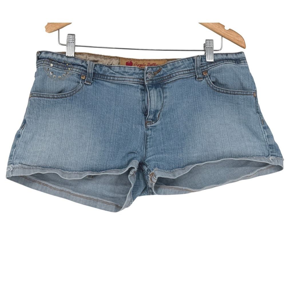 Apple Bottoms Women Light Wash Denim Shorts Y2K Embroidered Rhinestone Size13/14